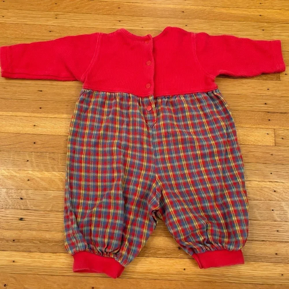 Baby B’Gosh Osh Kosh B’Gosh vintage red plaid chicken farm long sleeve jumpsuit